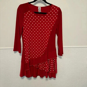 Women's One Fashion Top, M, Red & White Polka Dot Ruffled Dress